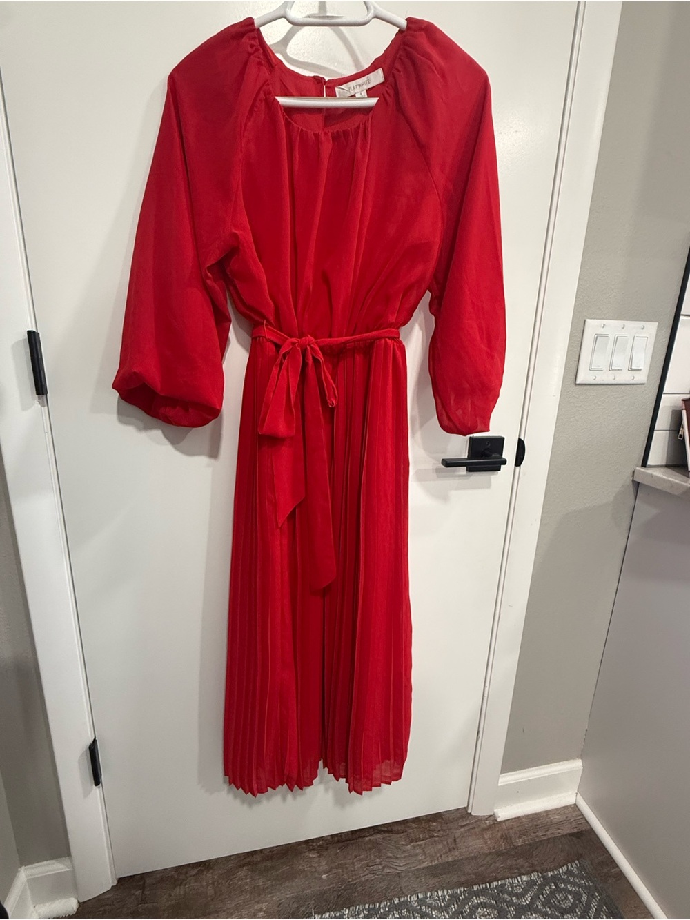 Flat White Women's Red Pleated Dress 3/4 Sleeve Size S Handmaids Tale Halloween